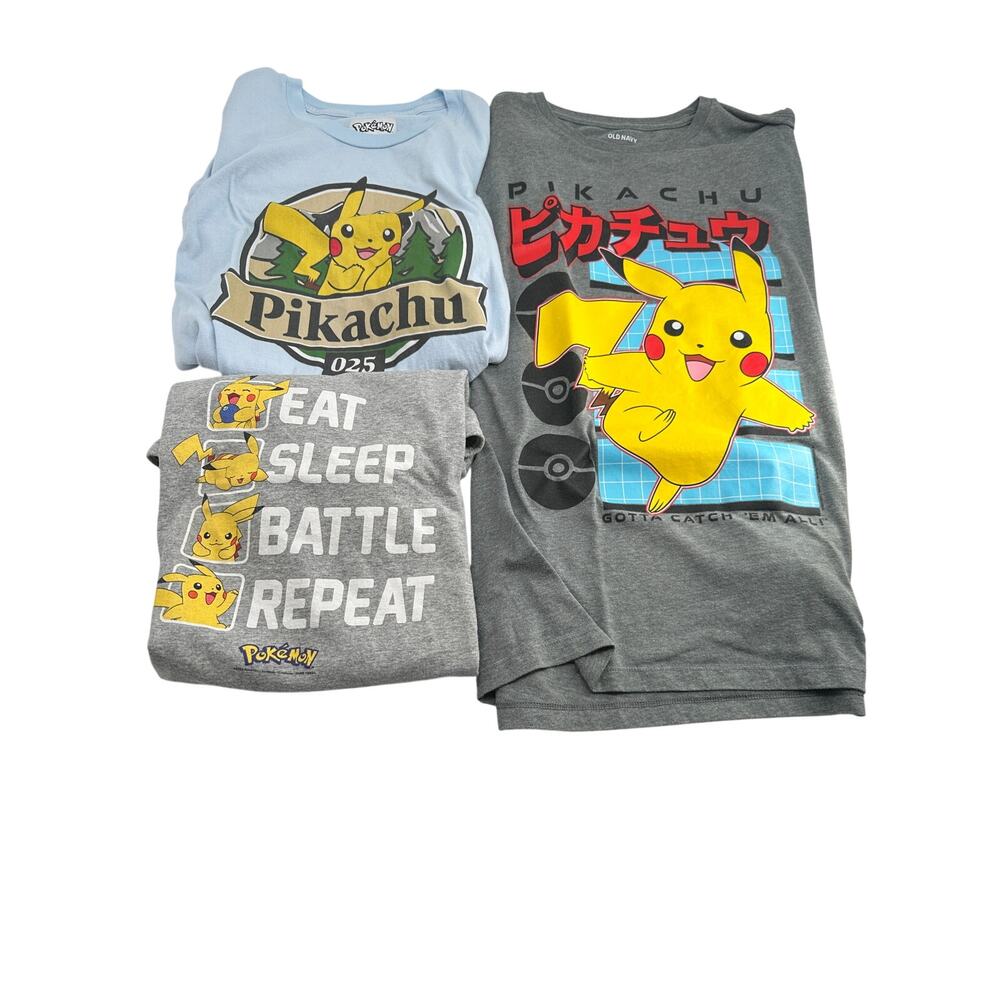 Pokemon Pikachu Graphic Tee Bundle Mens Youth Anime Streetwear M L Blue Gray Set